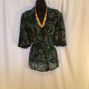 Bison Bisou paisley floral dress shirt puff sleeve